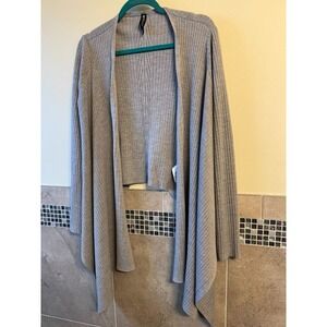 Athleta Gray Ribbed Knit Long Sleeve Open Front Cardigan SZ M NWOT